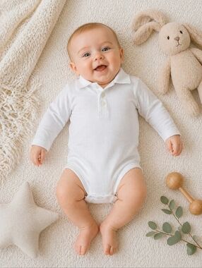Classic Prep White Pima Cotton Polo Bodysuit 3-6M NWOT Baby Essential